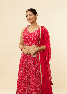 Mohey Women Rani Pink Sequined Floral Jaal Patterned Lehenga