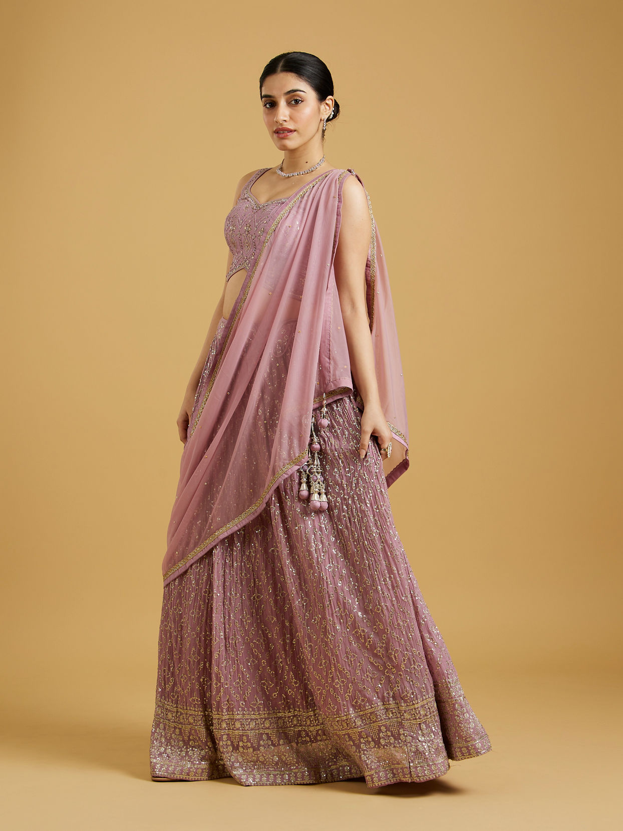 Mohey Women Spellbinding Purple Georgette Lehenga