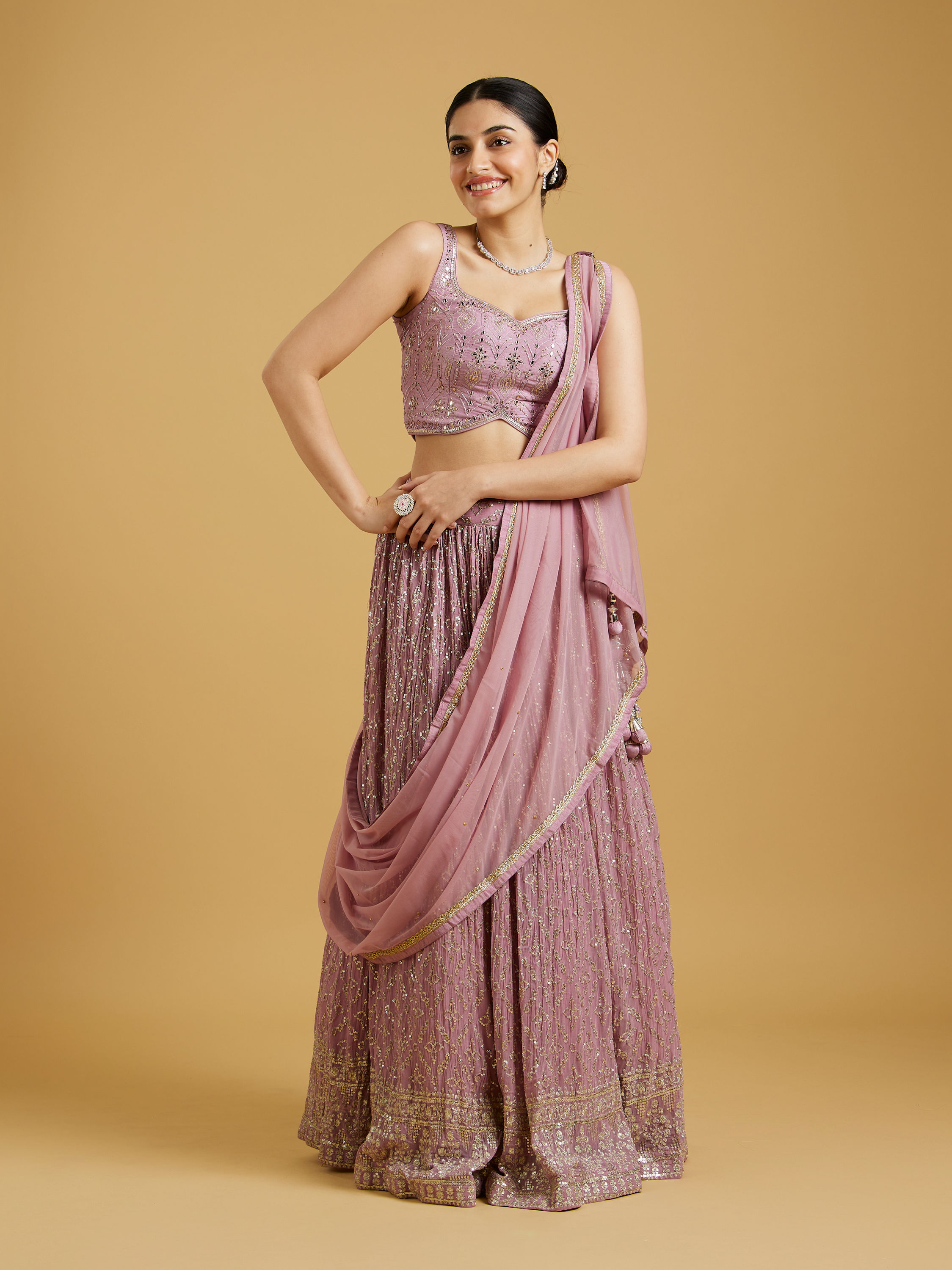 Mohey Women Spellbinding Purple Georgette Lehenga