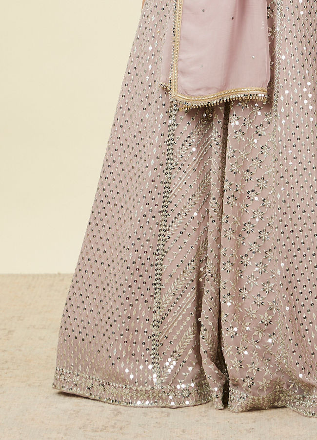 Mohey Women Purple Sequinned Chevron Patterned Crop Top Lehenga with Mirror Work