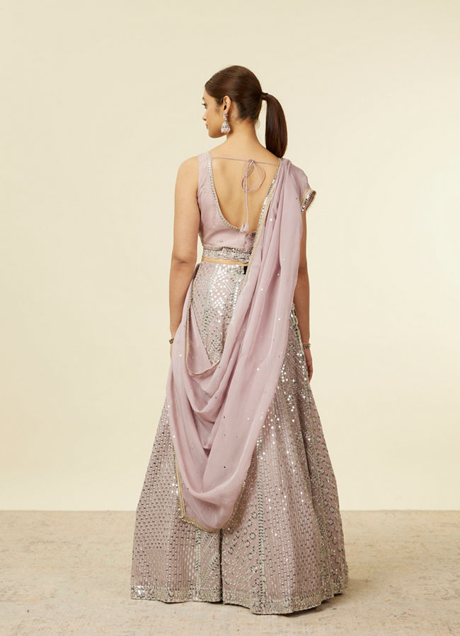 Mohey Women Purple Sequinned Chevron Patterned Crop Top Lehenga with Mirror Work