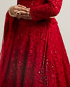 Mohey Women Ruby Red Floral Embroidered Crop Top Lehenga