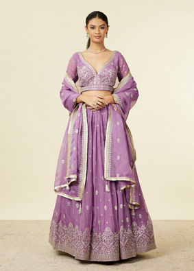 alt message - Mohey Women Purple Bel Buti Floral Patterned Lehenga Lehenga image number 0
