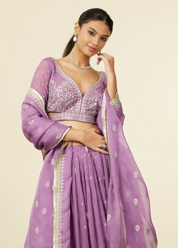 Mohey Women Purple Bel Buti Floral Patterned Lehenga Lehenga