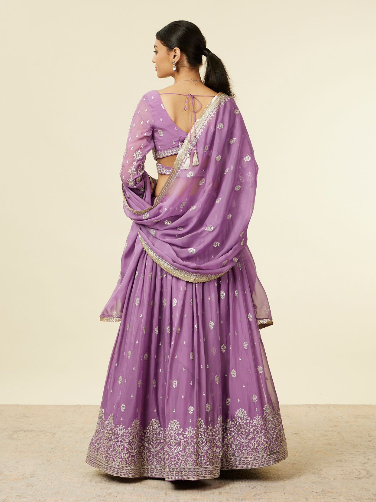 Mohey Women Purple Bel Buti Floral Patterned Lehenga Lehenga