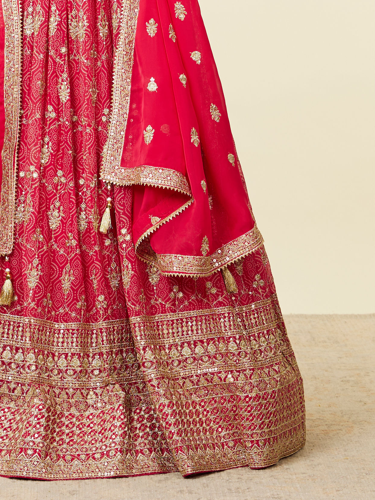 Mohey Women Rani Pink Imperial Floral Buta Patterned Lehenga Lehenga with Mirror work