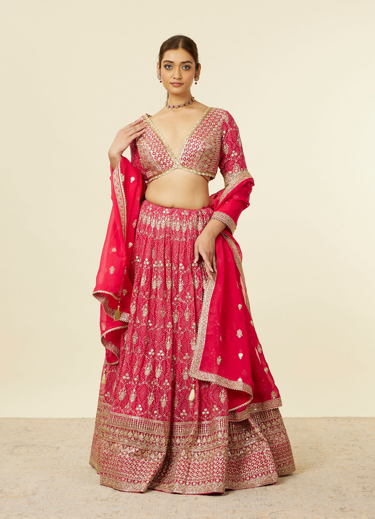 Mohey Women Rani Pink Imperial Floral Buta Patterned Lehenga Lehenga with Mirror work