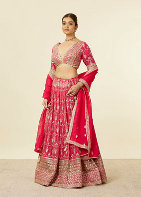 Mohey Women Rani Pink Imperial Floral Buta Patterned Lehenga Lehenga with Mirror work