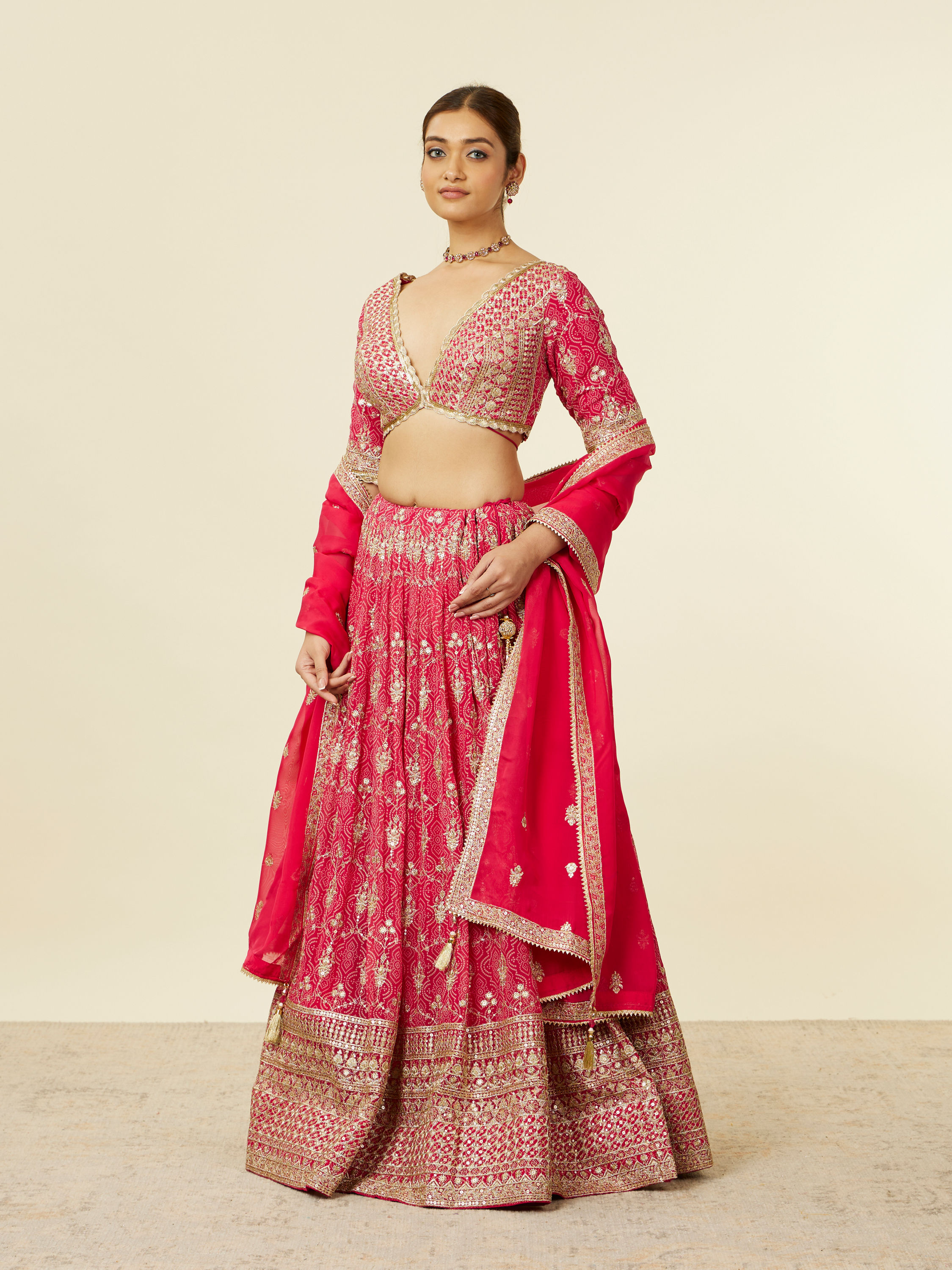 Mohey Women Rani Pink Imperial Floral Buta Patterned Lehenga Lehenga with Mirror work