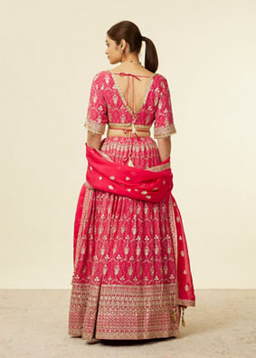 alt message - Mohey Women Rani Pink Imperial Floral Buta Patterned Lehenga Lehenga with Mirror work image number 3