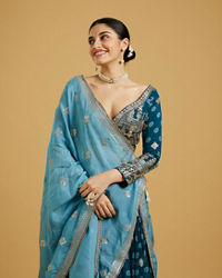 Mohey Women Azure Blooms in Organza Lehenga