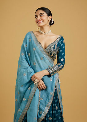 Mohey Women Azure Blooms in Organza Lehenga image number 1