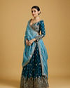 Mohey Women Azure Blooms in Organza Lehenga