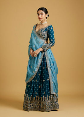 Mohey Women Azure Blooms in Organza Lehenga image number 2