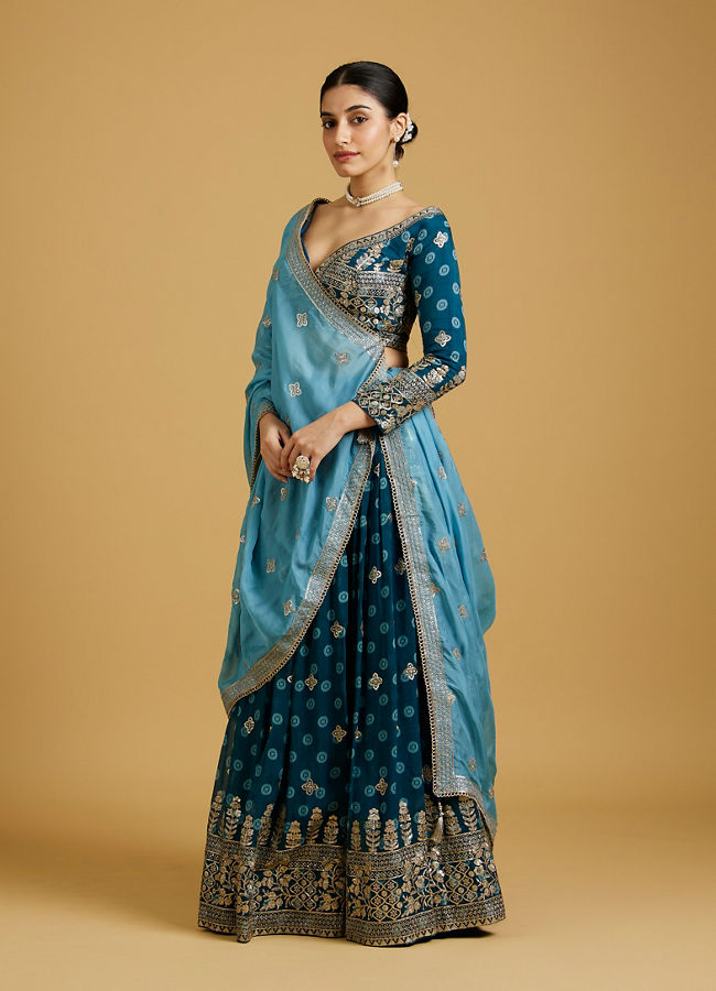 Mohey Women Azure Blooms in Organza Lehenga