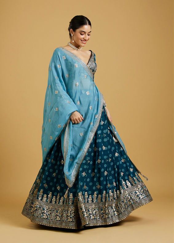 Mohey Women Azure Blooms in Organza Lehenga