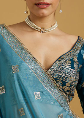 Mohey Women Azure Blooms in Organza Lehenga image number 3