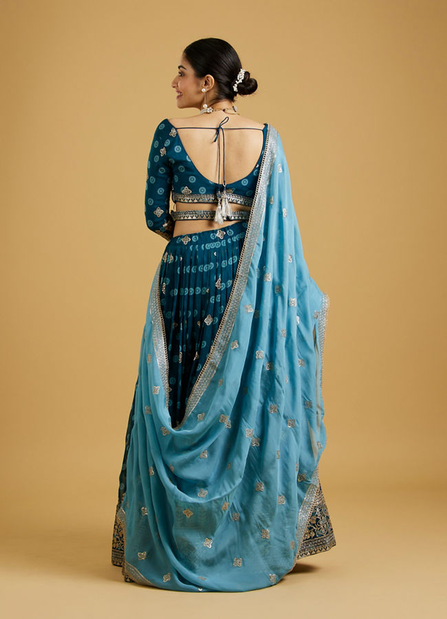 Mohey Women Azure Blooms in Organza Lehenga