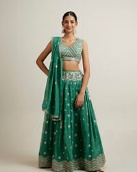Mohey Women Ravishing Rama Green Lehenga