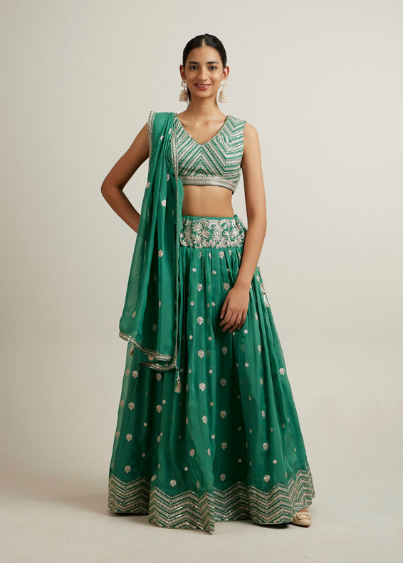 Mohey Women Ravishing Rama Green Lehenga