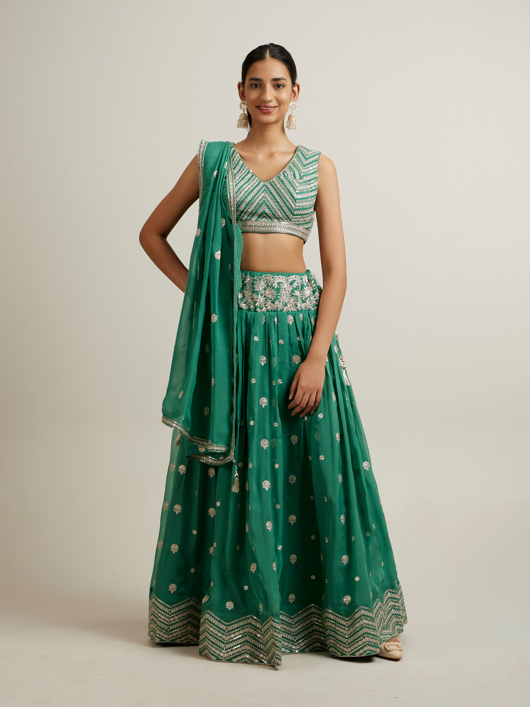 Mohey Women Ravishing Rama Green Lehenga