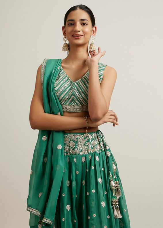 Mohey Women Ravishing Rama Green Lehenga