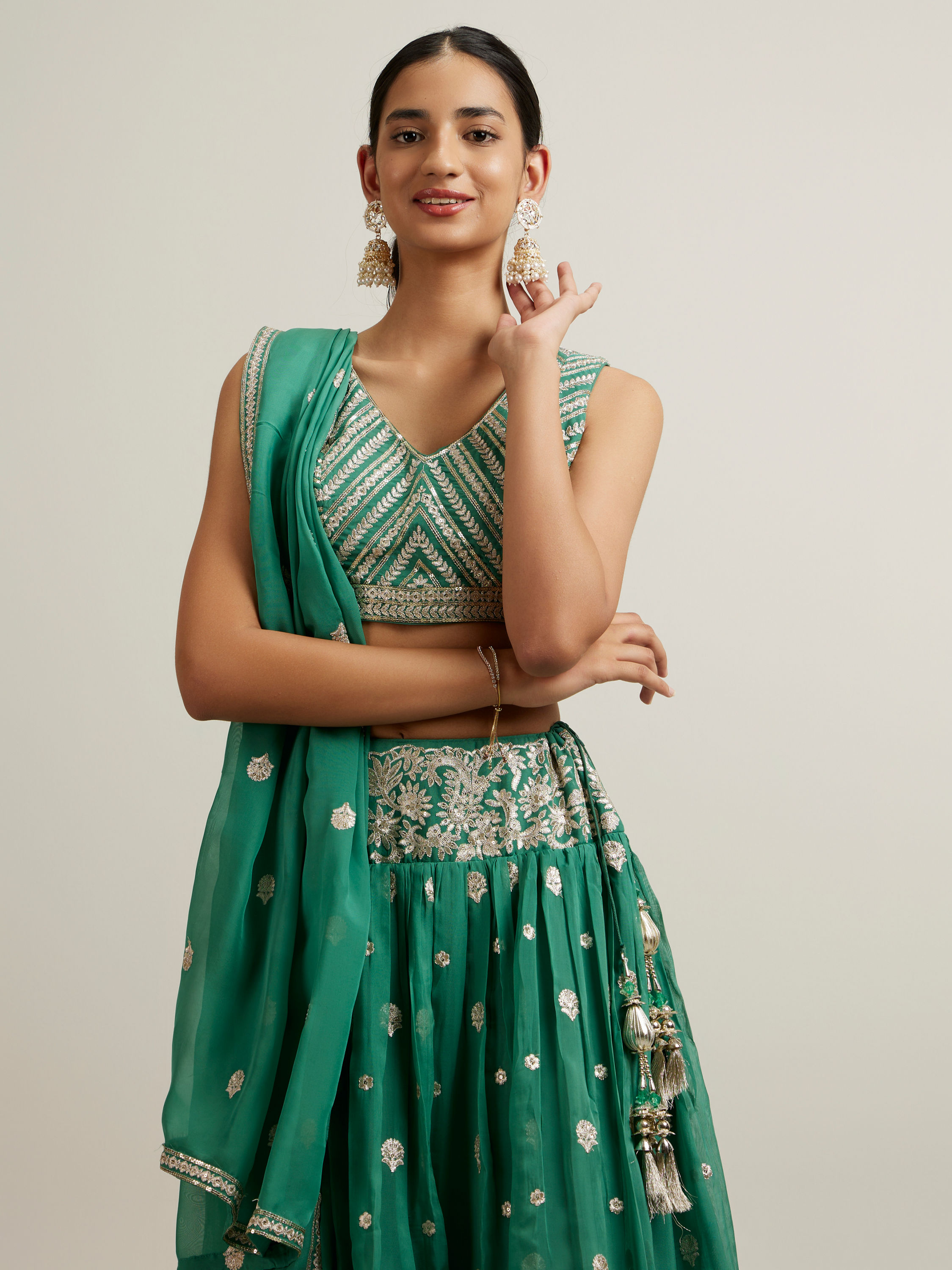 Mohey Women Ravishing Rama Green Lehenga