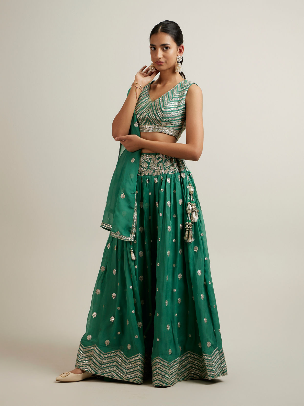 Mohey Women Ravishing Rama Green Lehenga