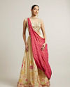 Mohey Women Dark Cream Floral Crop Top Lehenga with Mirror Work