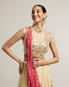 Mohey Women Dark Cream Floral Crop Top Lehenga with Mirror Work