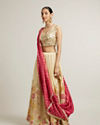 Mohey Women Dark Cream Floral Crop Top Lehenga with Mirror Work