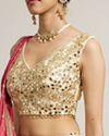 Mohey Women Dark Cream Floral Crop Top Lehenga with Mirror Work