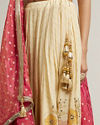 Mohey Women Dark Cream Floral Crop Top Lehenga with Mirror Work