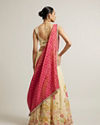 Mohey Women Dark Cream Floral Crop Top Lehenga with Mirror Work