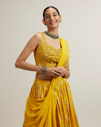 Mohey Women Vivid Yellow Silk with Hand Embroidery Lehenga