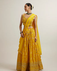 Mohey Women Vivid Yellow Silk with Hand Embroidery Lehenga