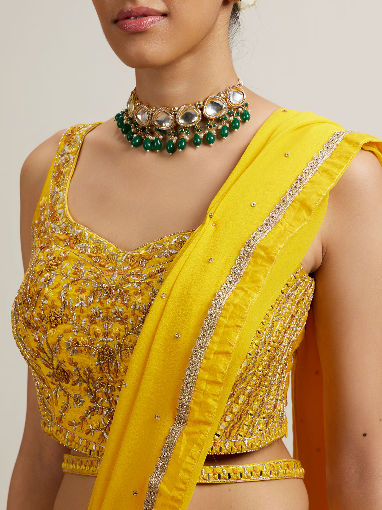 Mohey Women Vivid Yellow Silk with Hand Embroidery Lehenga