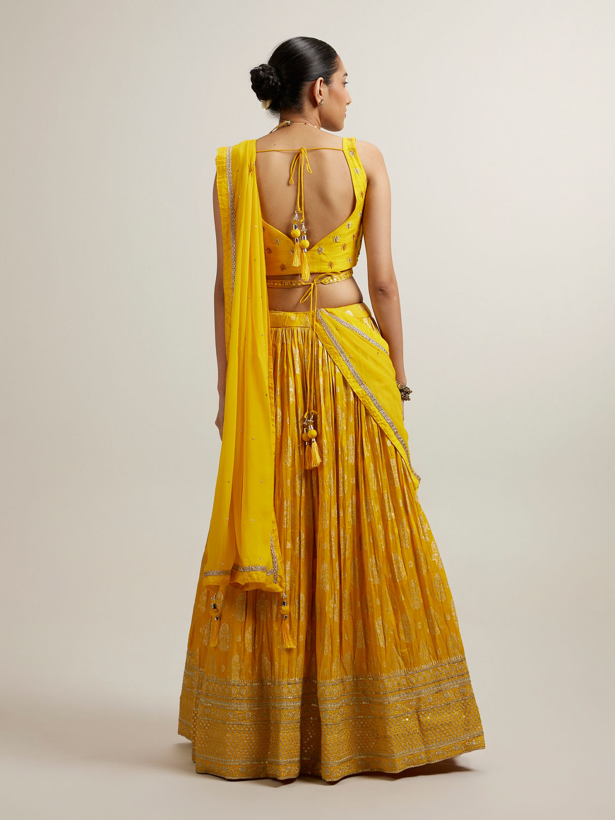 Mohey Women Vivid Yellow Silk with Hand Embroidery Lehenga