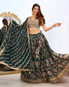 alt message - Mohey Women Stunning Teal Green Georgette Crop Top Lehenga with Jaal Border image number 0