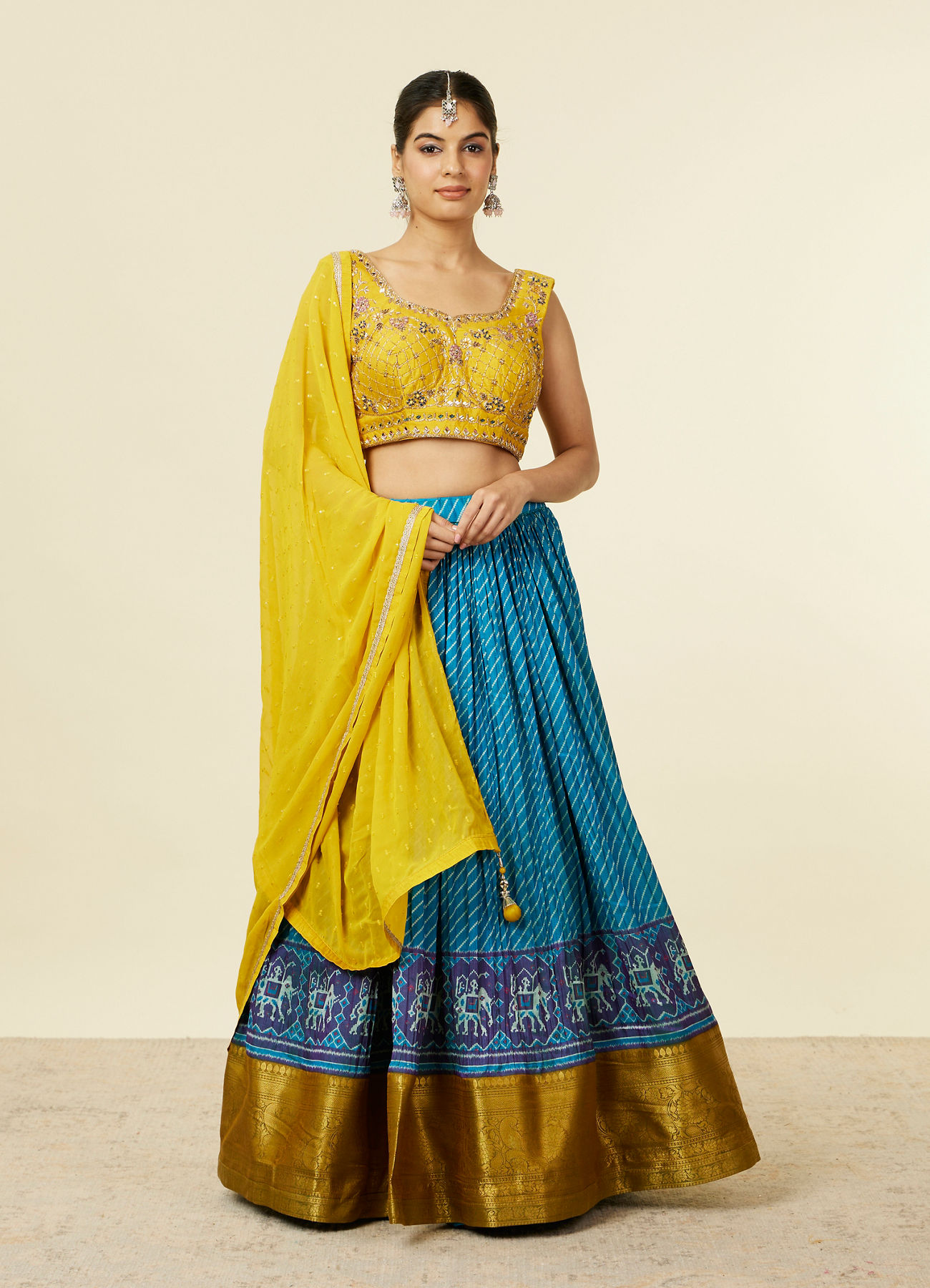 Mohey Women Yellow Art Silk Lehenga with Mirror Work