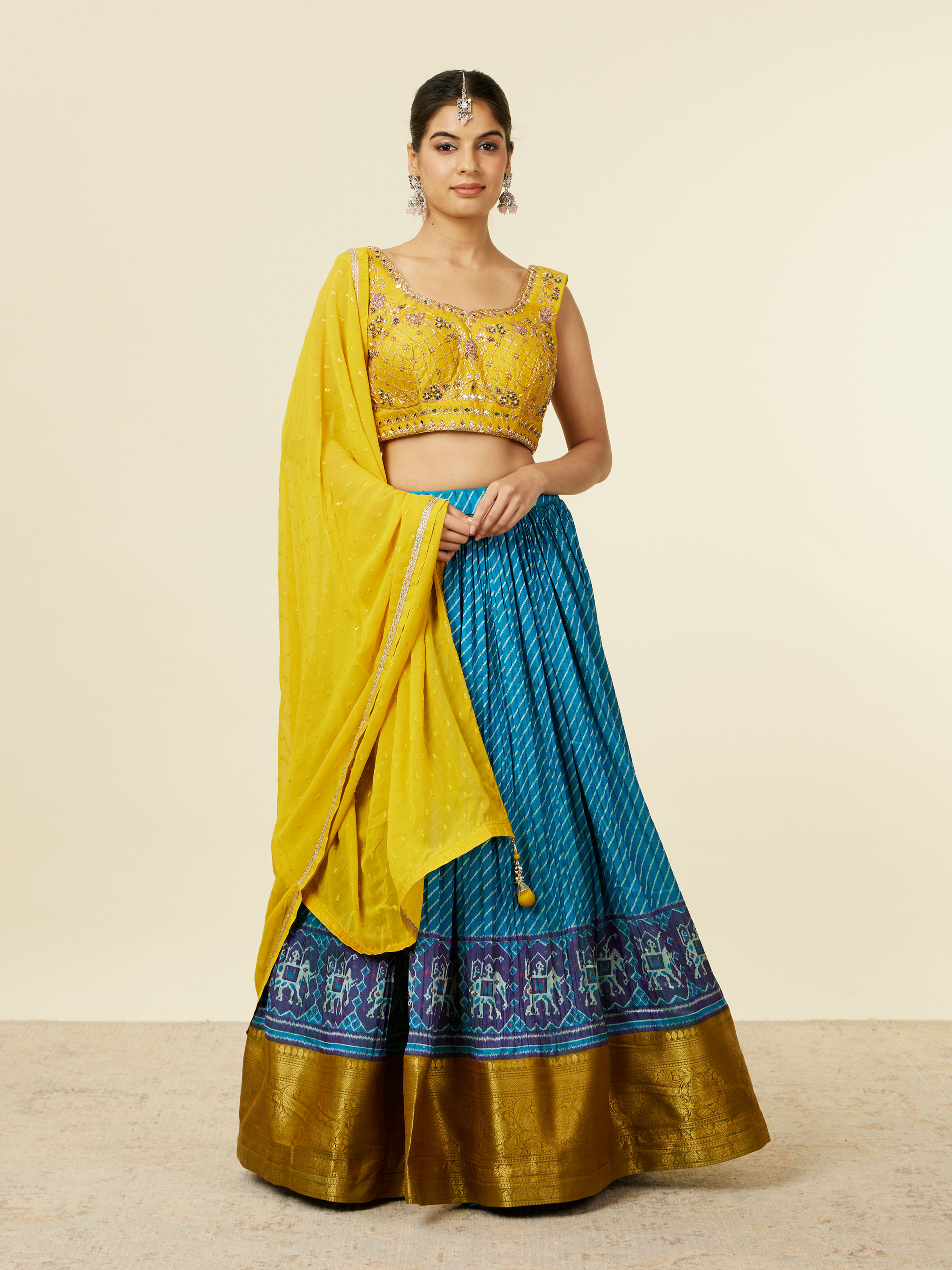 Mohey Women Yellow Art Silk Lehenga with Mirror Work