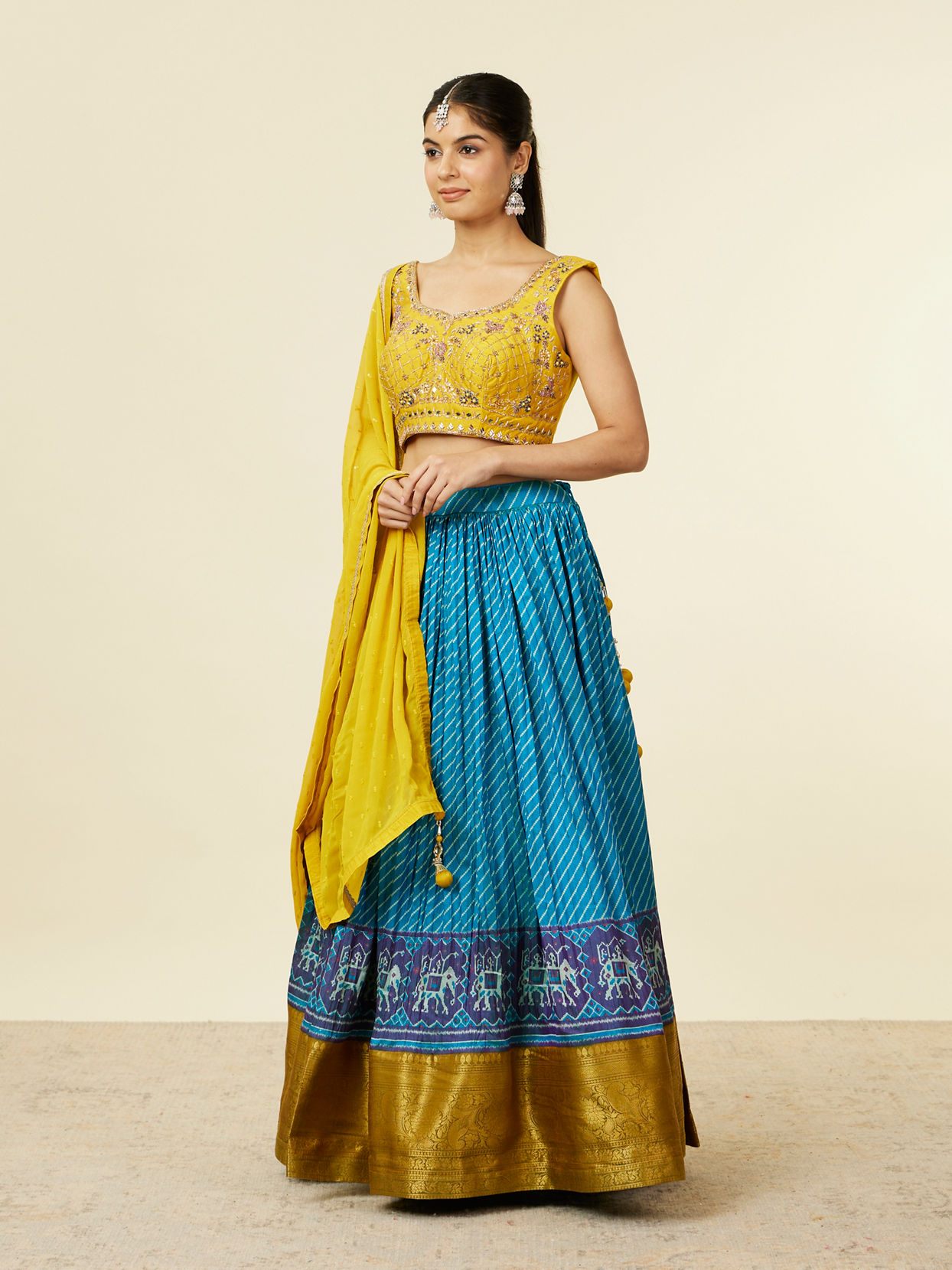 Mohey Women Yellow Art Silk Lehenga with Mirror Work