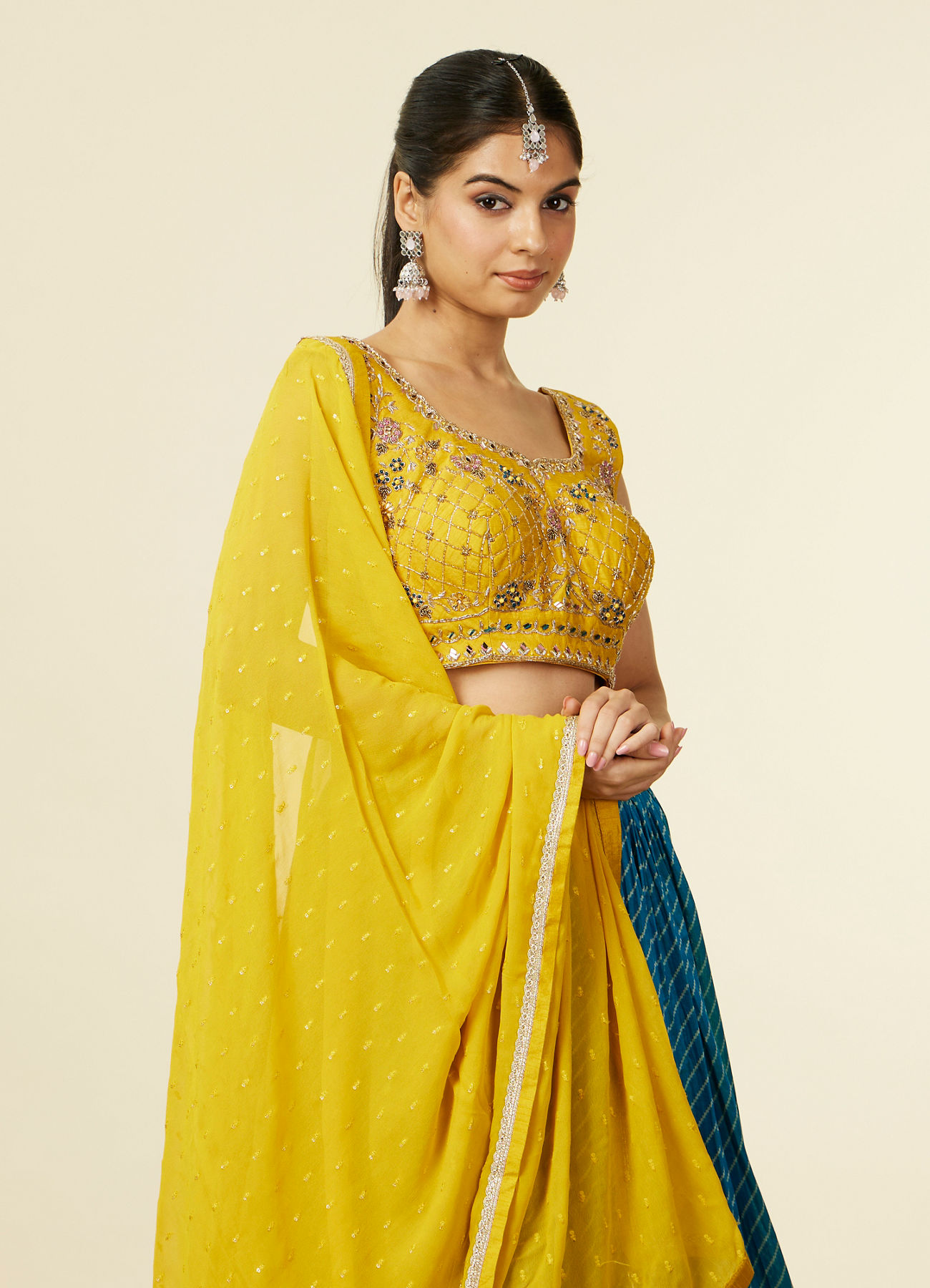 Mohey Women Yellow Art Silk Lehenga with Mirror Work