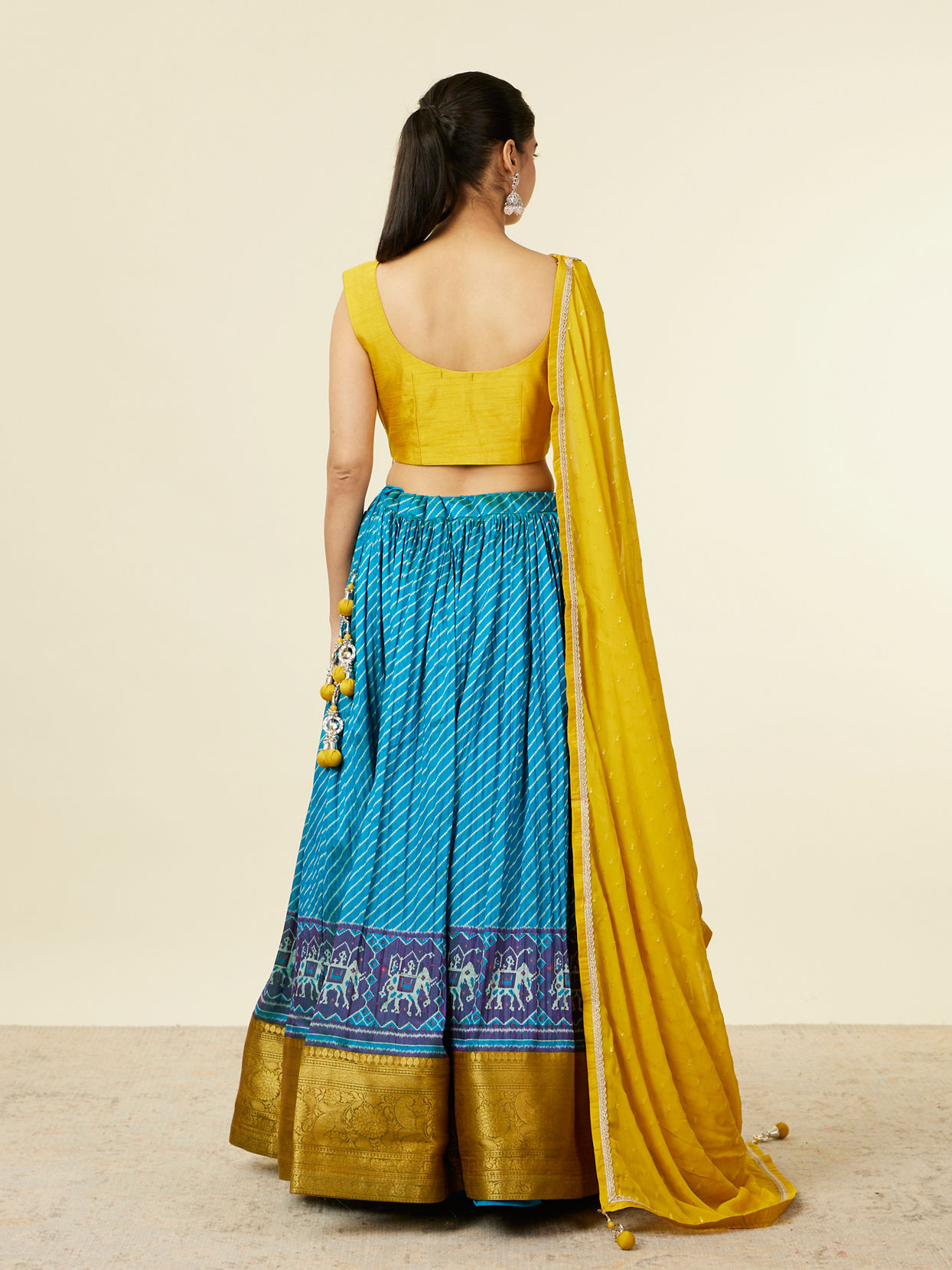Mohey Women Yellow Art Silk Lehenga with Mirror Work