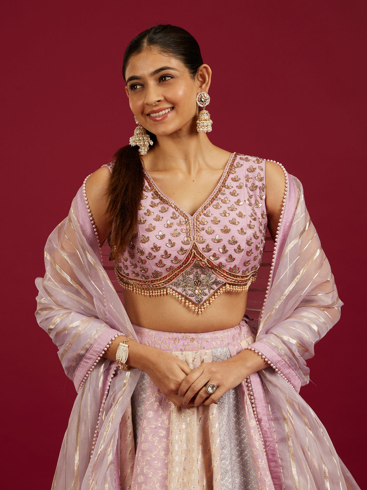 Mohey Women Purple Lehenga with Sequin Work