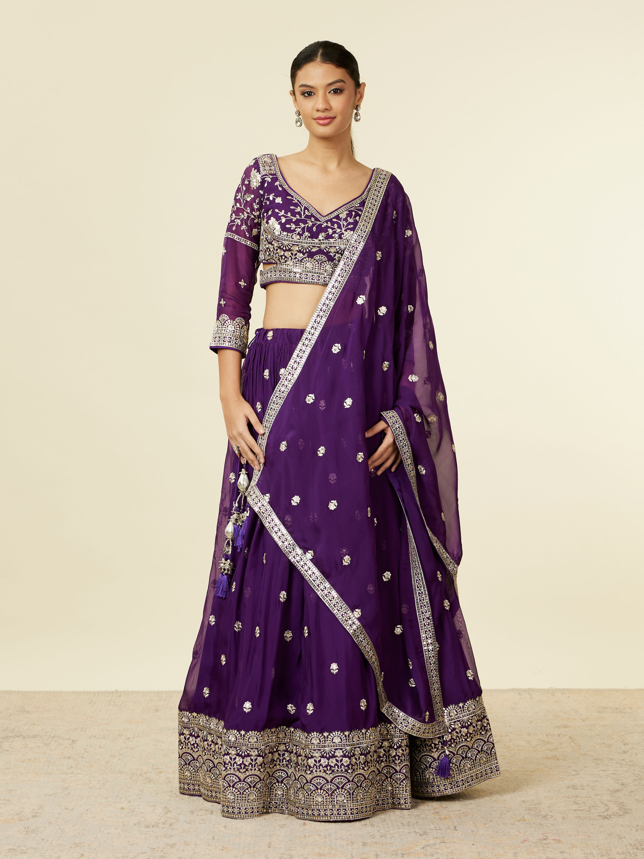 Mohey Women Purple Organza Lehenga with Embroidery