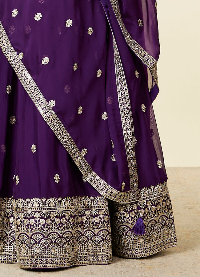 Mohey Women Purple Organza Lehenga with Embroidery