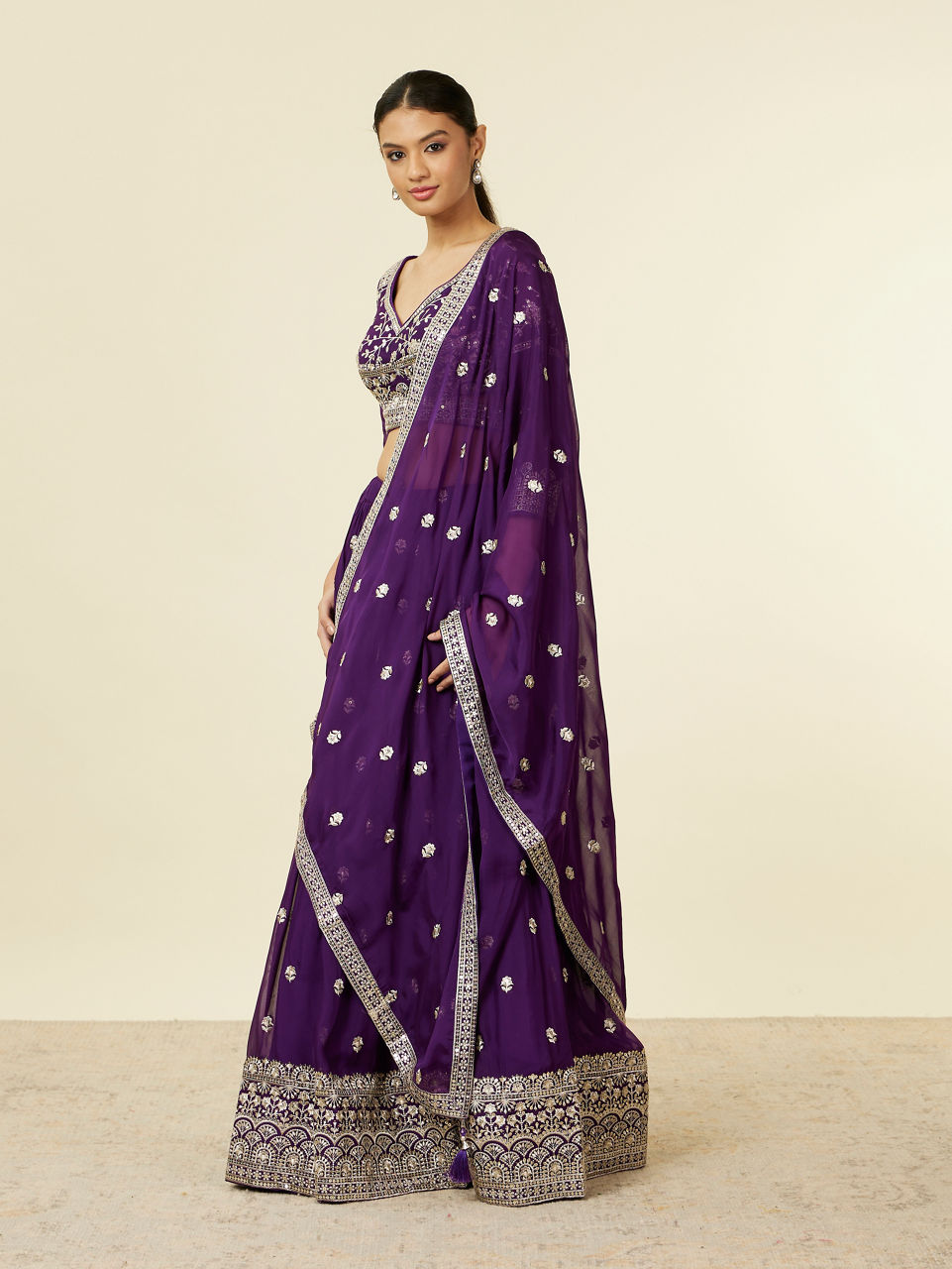 Mohey Women Purple Organza Lehenga with Embroidery