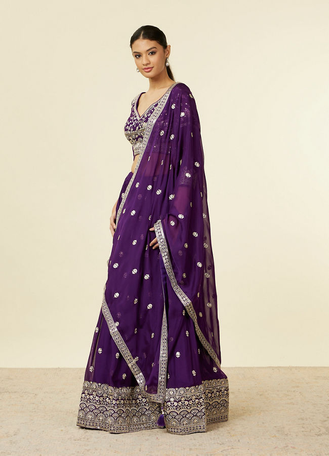 Mohey Women Purple Organza Lehenga with Embroidery