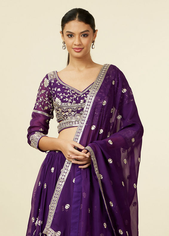 Mohey Women Purple Organza Lehenga with Embroidery